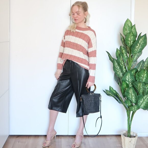 Mango Peach & White Cable Knit Chunky Sweater - Picture 6 of 13